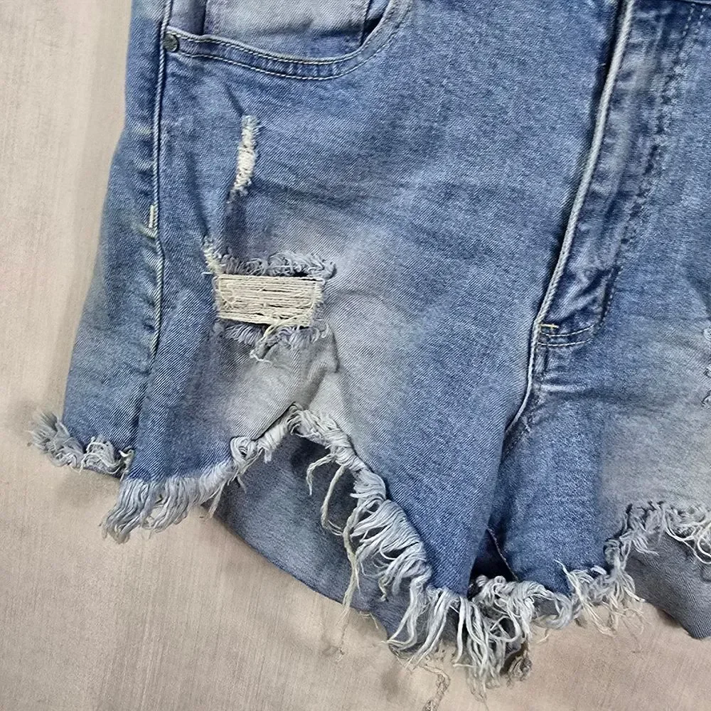Distressed Light Blue Denim Shorts